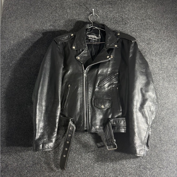 UNIK Black Leather Biker Jacket Men’s Large 44 Lace-Up Moto Style - Picture 1 of 15